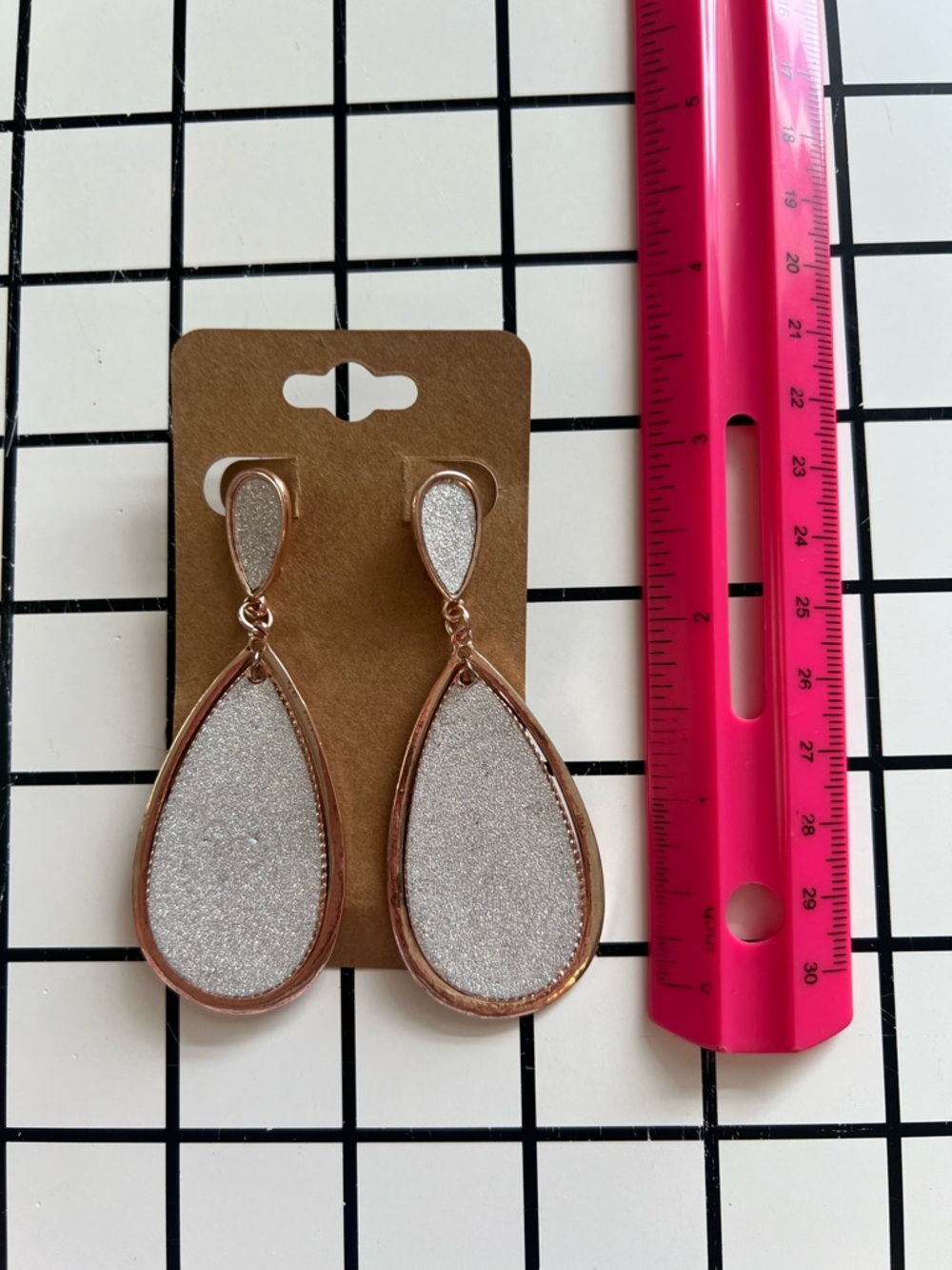 Rose Gold Teardrop Glitter Drop Earrings - Silver Glitter